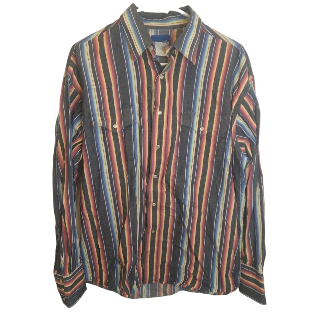 Vintage 1990's Wrangler Western Cowboy Buttonup Rainbow Long-sleeves Mens Shirt